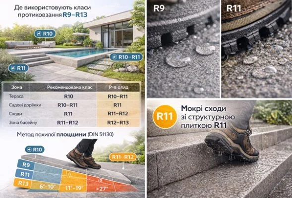 R9 чи R13? Гід за класами протиковзання: як вибрати безпечну плитку для вулиці R9 чи R13? Гід за класами протиковзання: як вибрати безпечну плитку для вулиці
